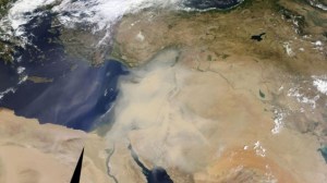 Así se ve desde el espacio Israel, sufriendo la tormenta de arena junto con Líbano, Siria y Jordania